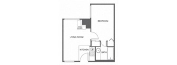 a floor plan of a house with a kitchen and a living room