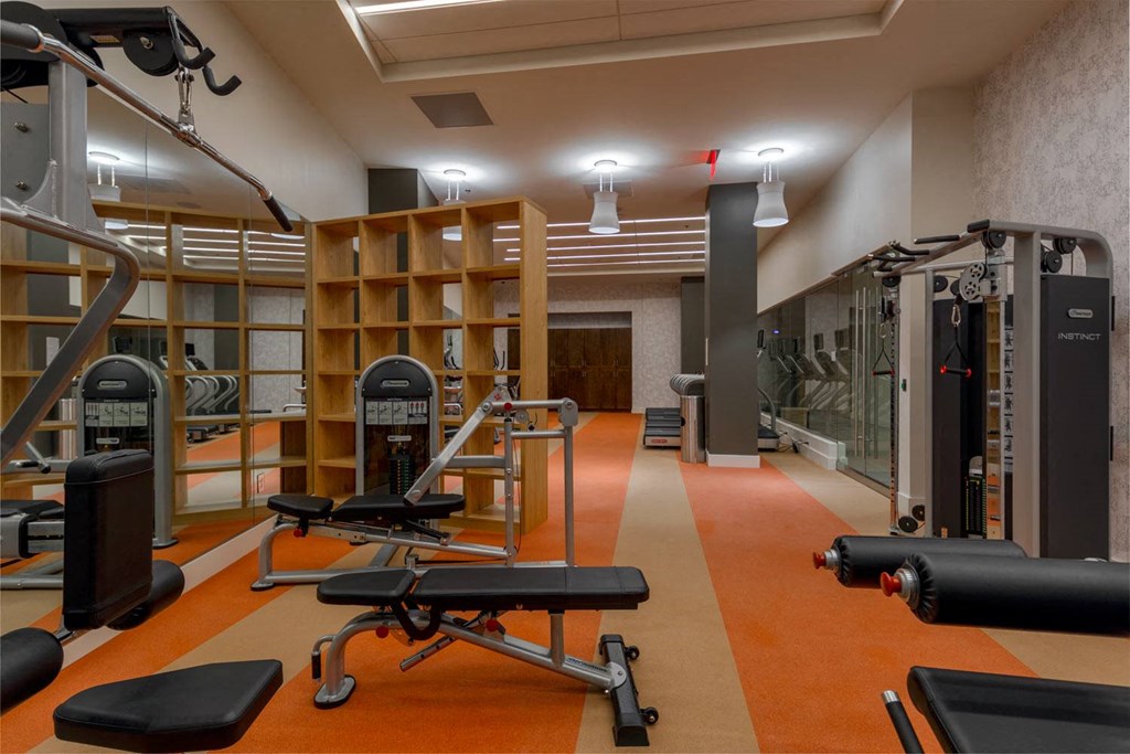 a gym with weights and other exercise equipment