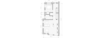 A floor plan drawing of a house with labeled rooms and dimensions.