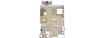 this is a 3d floor plan of a 755 square foot 1 bedroom apartment at the