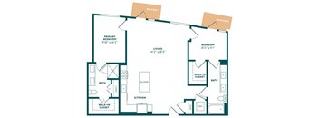 a floor plan of a home with two bedrooms and two bathrooms