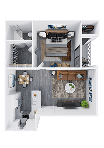 a stylized floor plan with a bedroom and a living room at Westmount at Urban Trails, Mesa, AZ 85202