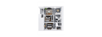 a stylized floor plan with a bedroom and a living room at Westmount at Urban Trails, Mesa, AZ