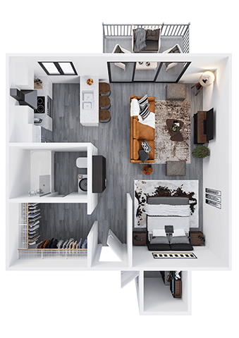 a stylized floor plan with a bedroom and a living room at Westmount at Urban Trails, Mesa, 85202