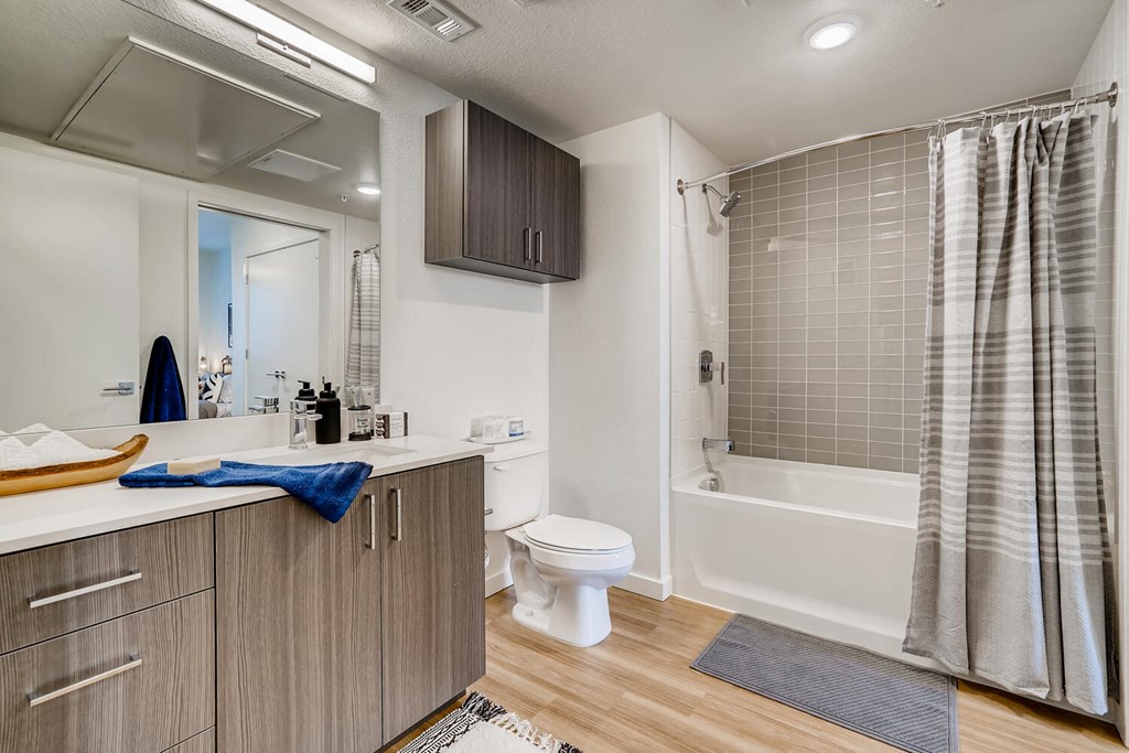 a bathroom with a shower and a toilet and a sink