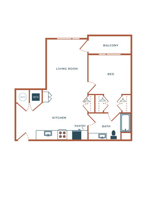 a floor plan of a residence with a bedroom and a living room