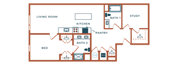 a floor plan of a house with a bedroom and a living room