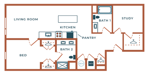 a floor plan of a house with a bedroom and a living room