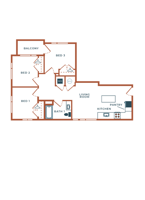 the unit plan of residence has two bedrooms and two bathrooms