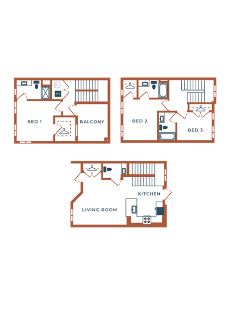 two floor plans of a house with a living room and a dining room