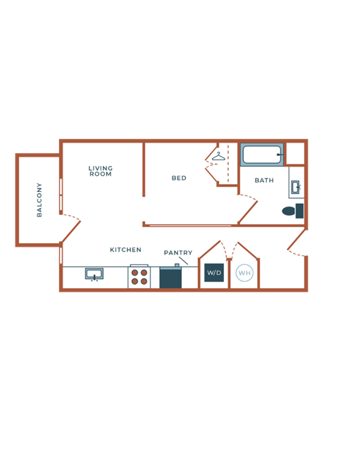 the unit plan  1 bedroom with 2 baths
