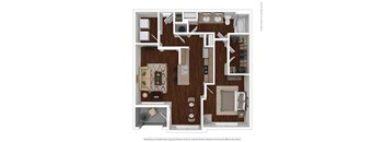 1 bed 1 bath floor plan P at Auxo at Memorial, Houston