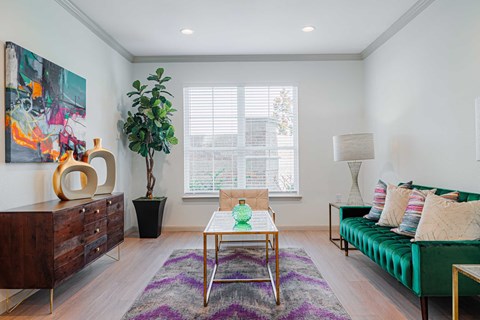 Living room with couch at Auxo at Memorial, Houston, TX, 77024
