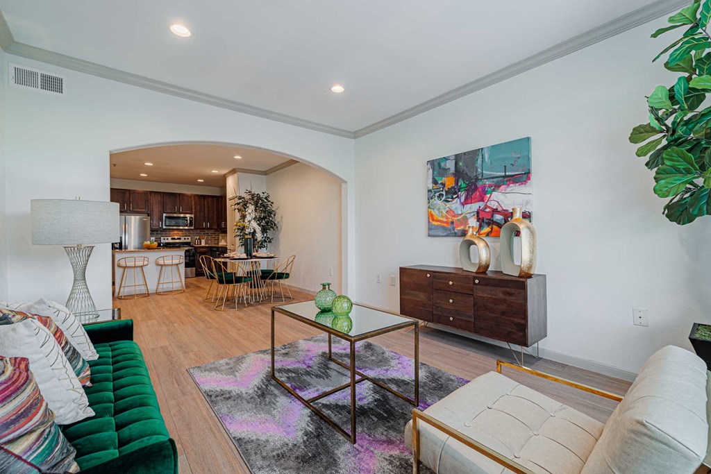 Living room area at Auxo at Memorial, Houston, Texas