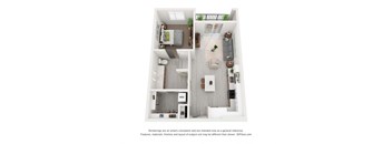 a 3d floor plan of a apartment with a bedroom and a living room
