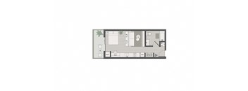 a floor plan of a small house with a bedroom and a bathroom