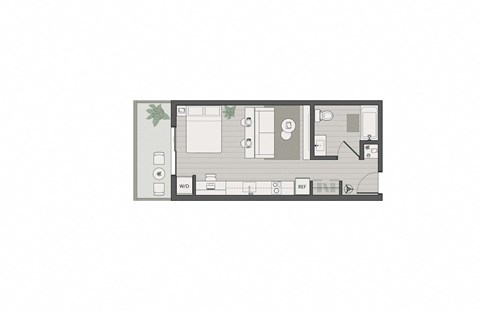 a floor plan of a small house with a bedroom and a bathroom