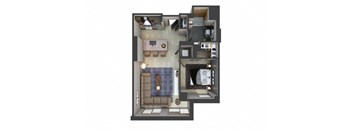 3d floor plan of a studio apartment