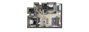 3d floor plan of a 2100 sq ft apartment