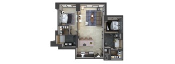 3d floor plan of a 2100 sq ft apartment