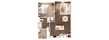 a 3d rendering of a bedroom with a dining table