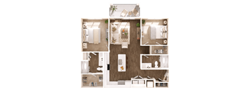 a 3d floor plan of a bedroom with a bathroom and a living room