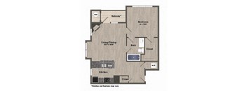 a floor plan of a home with a bedroom and a kitchen