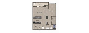 a floor plan of a unit with a bedroom and a kitchen