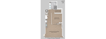 a floor plan of a small apartment with a walk in closet