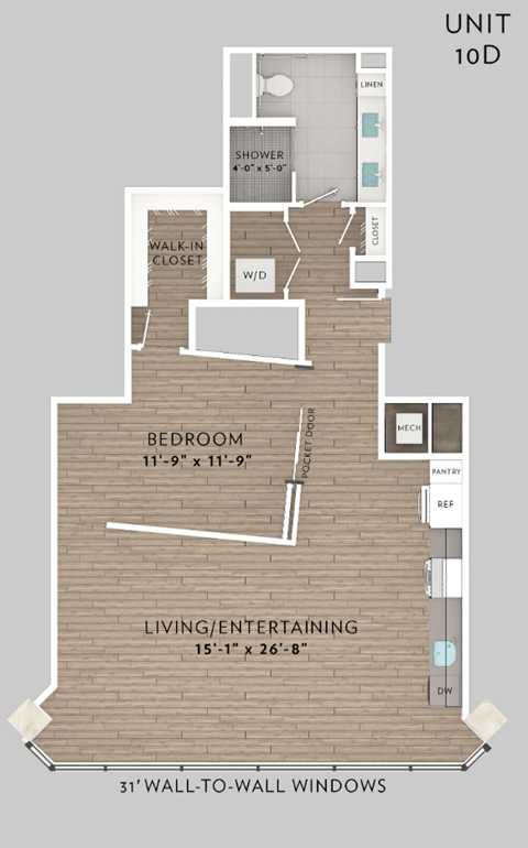 a floor plan of a unit with a bedroom and a bathroom