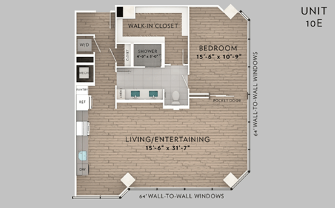 a floor plan of a unit with a bedroom and a bathroom