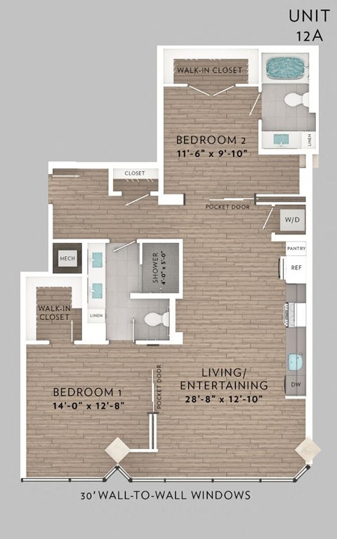 a floor plan of a unit with a bedroom and a bathroom