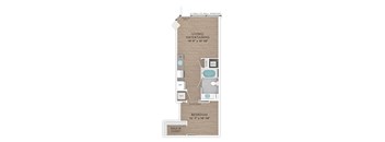 a floor plan of a small apartment with a bedroom and a bathroom