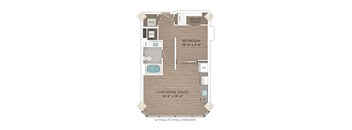 a floor plan of a room with a bathroom and a bedroom