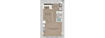 a floor plan of a room with a bathroom and a bedroom
