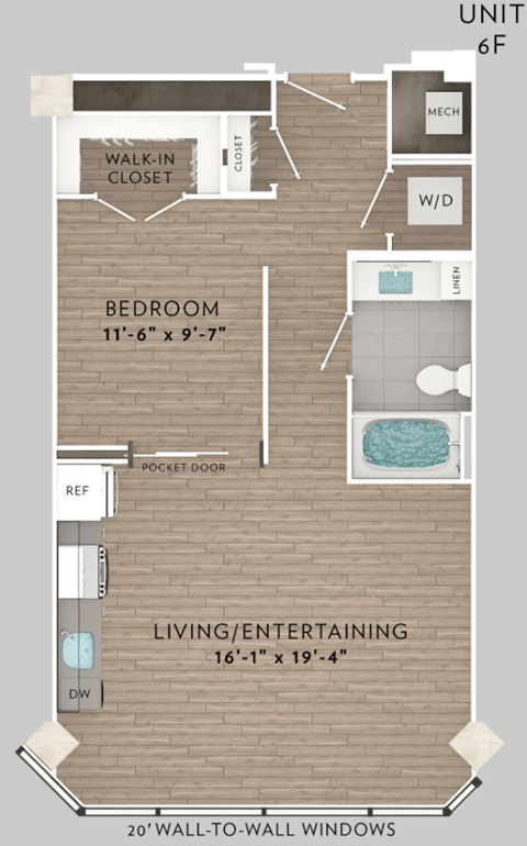 a floor plan of a room with a bathroom and a bedroom