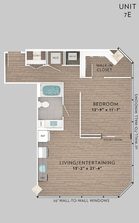 a floor plan of a unit with a bedroom and a bathroom