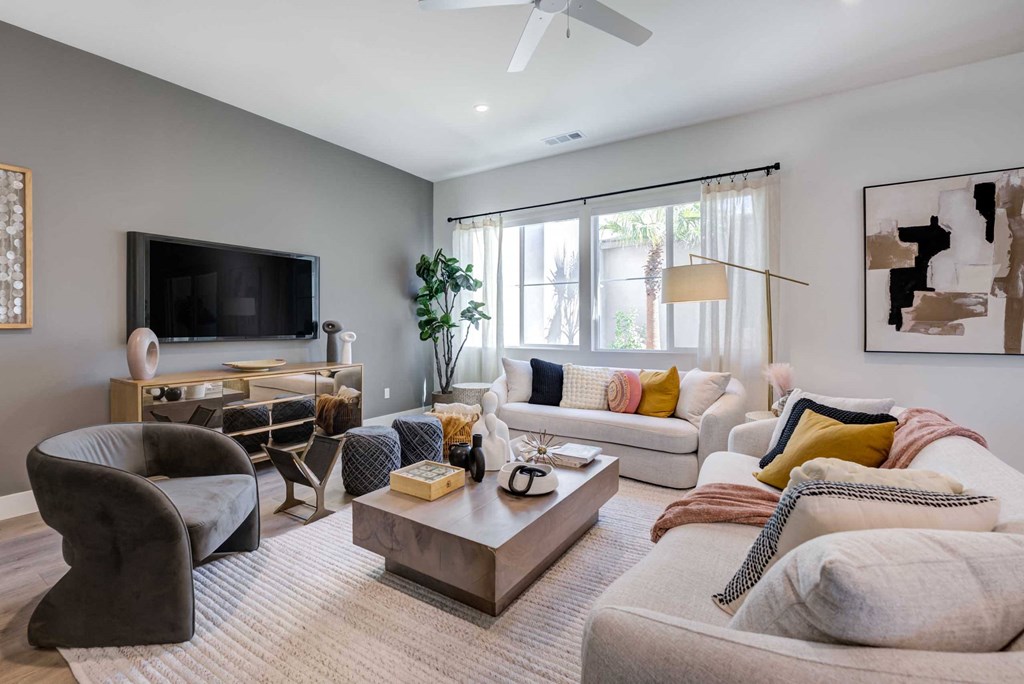 a living room with couches and a tv