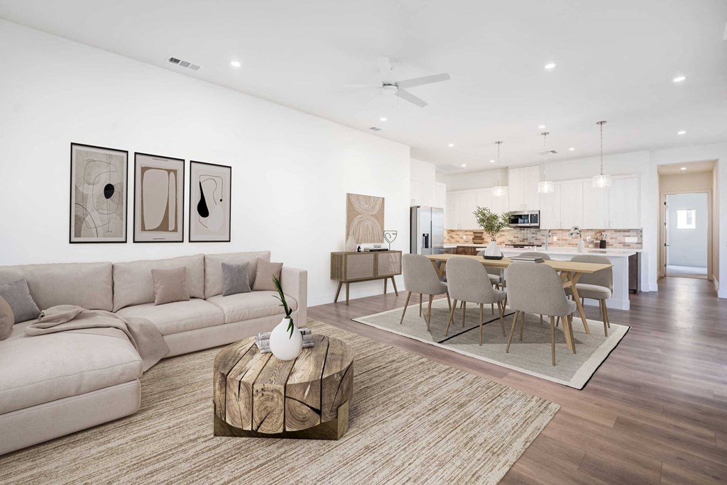 a living room with a couch and a table