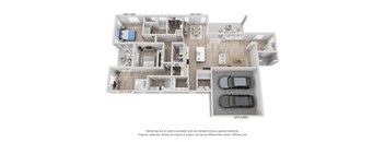 a floor plan of a 3 bedroom apartment with a car in the bedroom