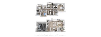 a stylized floor plan of a 3 bedroom apartment