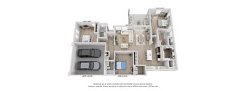 3d floor plan of a 1 bedroom 840 sq ft apartment