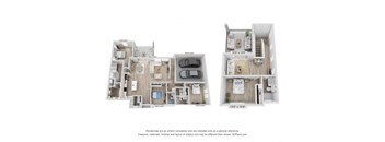 a floor plan of a residence with a bedroom and a living room