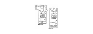 floor plan of the lower level and upper level floor plans of two bedroom apartments