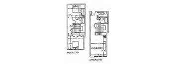 a floor plan of a house with two bedrooms and a living room
