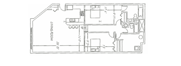 a floor plan of a house with a bedroom and a living room