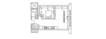 a line drawing of a floor plan of a house with a kitchen and living room