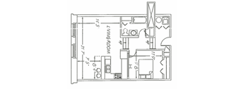 a floor plan of a house with a bedroom and a living room