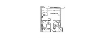a floor plan of a living room with a kitchen and a dining room