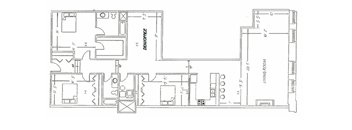 the floor plan of the residence is drawn on a white background